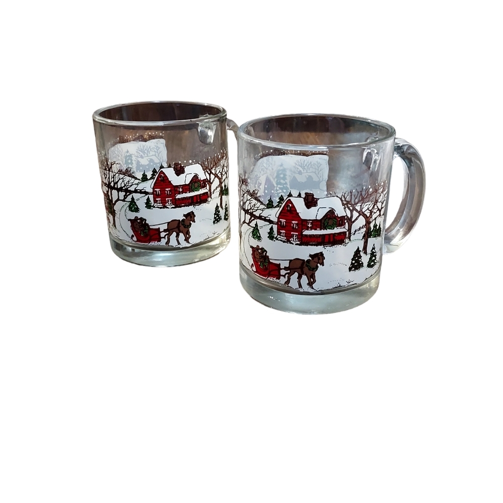 Coffee Cups Christmas Holiday Festive Decor Kitchen Drinkware Glass Drin…